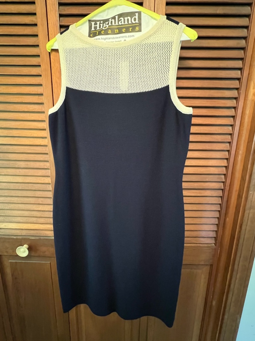 St. John Navy and Cream Sleeveless Knit Midi Dress